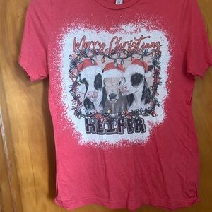 Graphic Image Red 'Merry Christmas Heifer' Cow Graphic Tee
